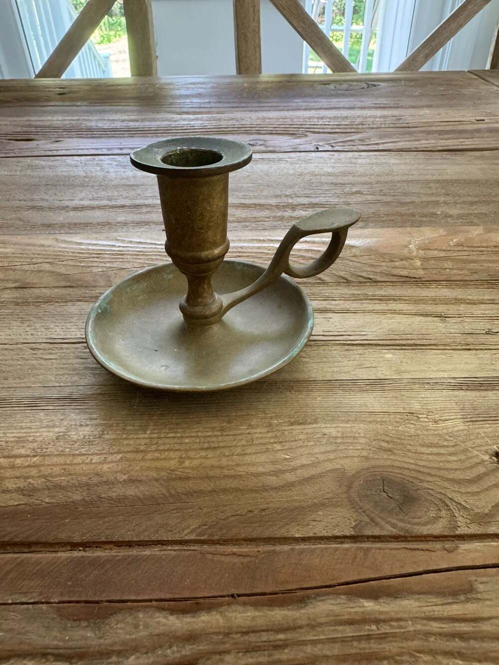 Vintage Brass Chamber Candlestick Holder Finger Loop Drip Tray